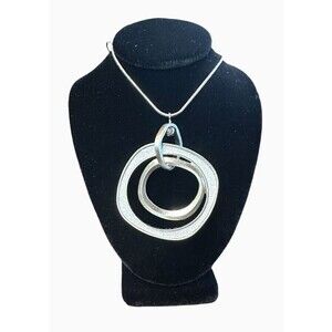 Long 18 inch silver tone chain shimmery double square pendant necklace unique